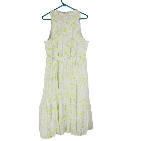 Torrid green and white tropical print tiered sleeveless midi boho peasant dress - Picture 2 of 8
